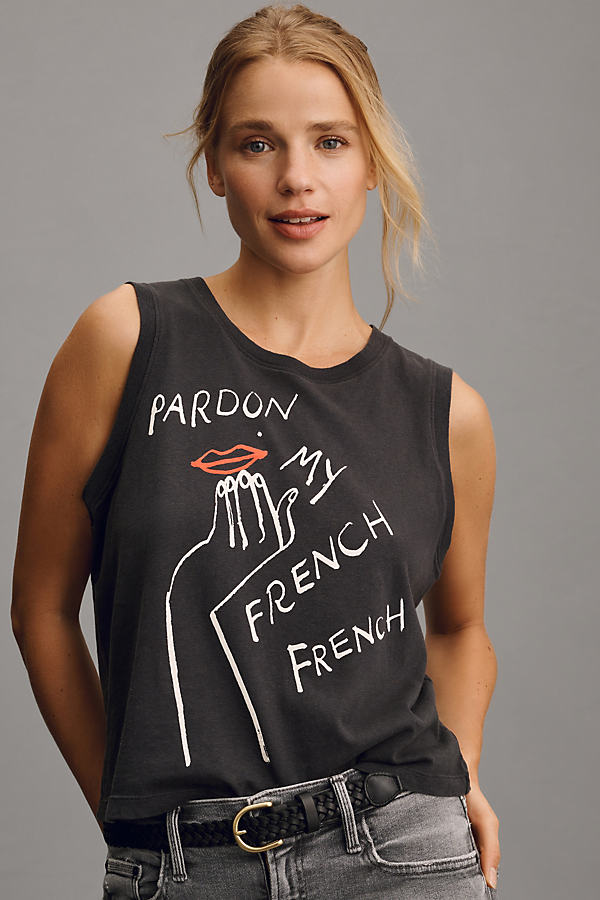 Shop Mother The Strong And Silent Type French French Graphic Tank Top In Black