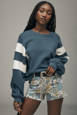 Shop Mother The Drop Square Inset Crew-neck Sweatshirt In Blue