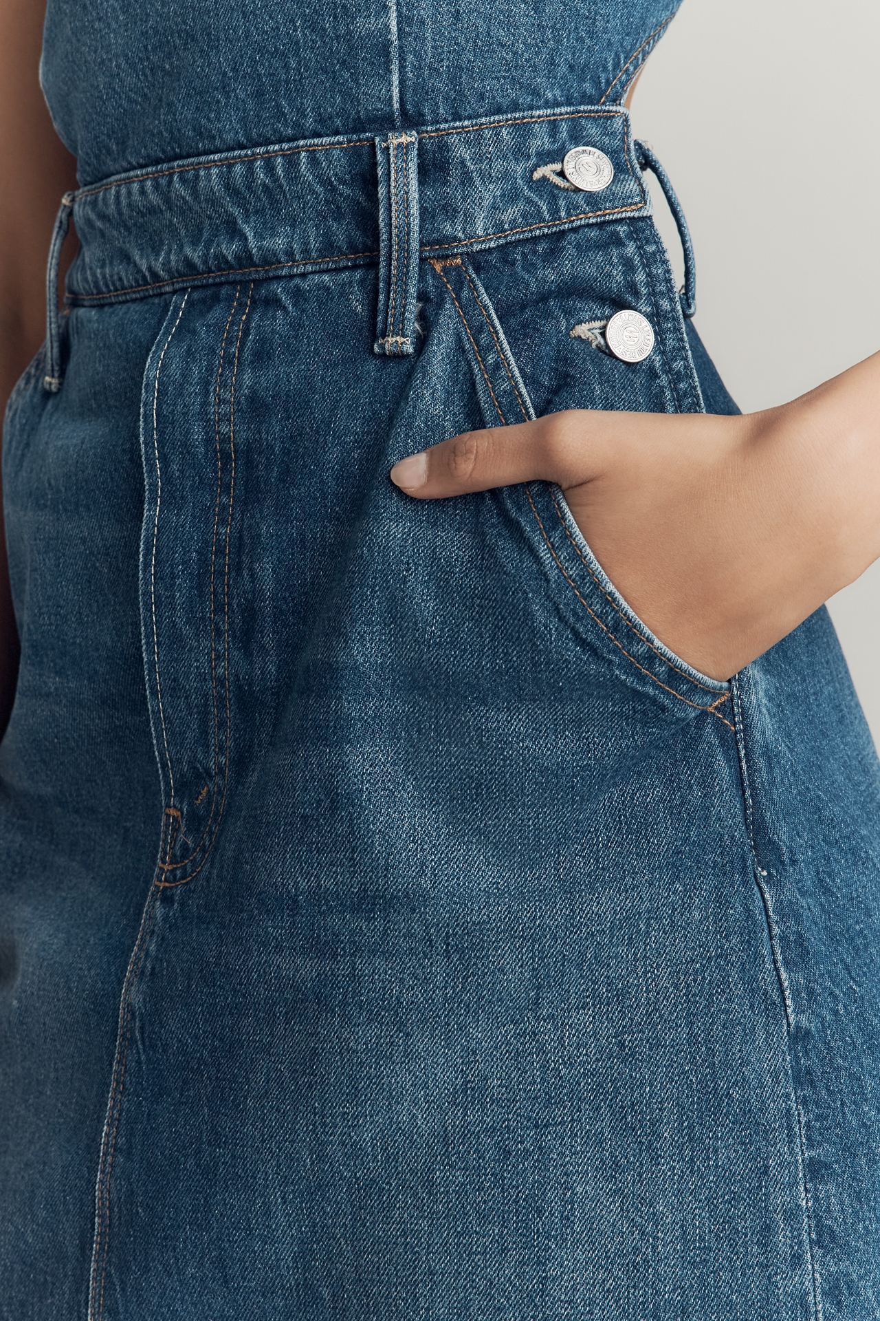 MOTHER The Over It Denim Mini Dress