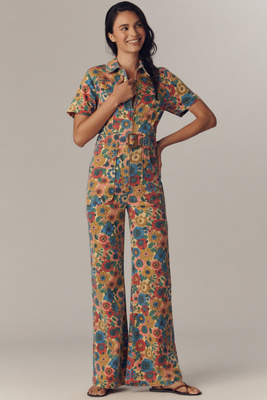 Mother The Hustler Roller Short-sleeve Jumpsuit In Sand