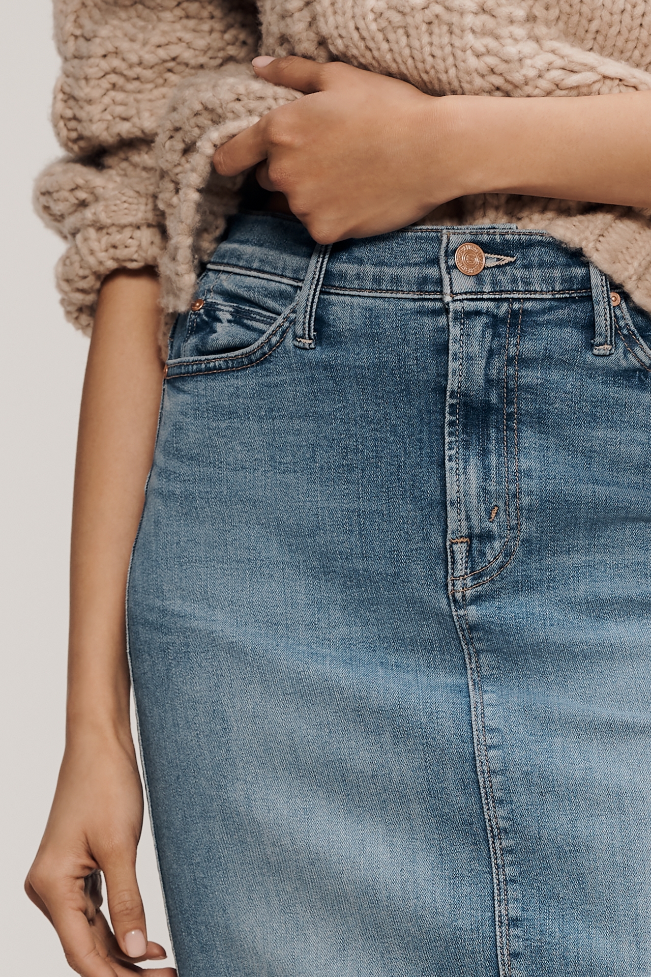 MOTHER The Swooner Straight A Denim Midi Skirt