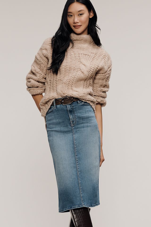 MOTHER The Swooner Straight A Denim Midi Skirt #3