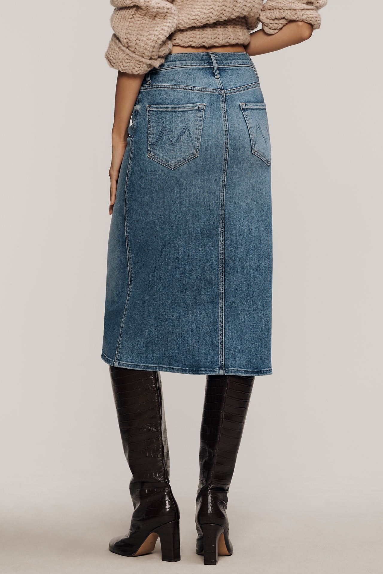 MOTHER The Swooner Straight A Denim Midi Skirt
