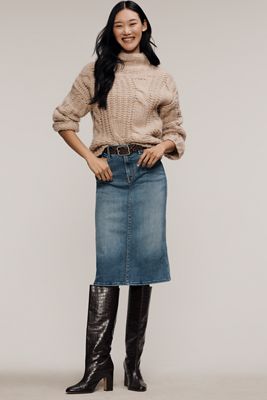 MOTHER The Swooner Straight A Denim Midi Skirt