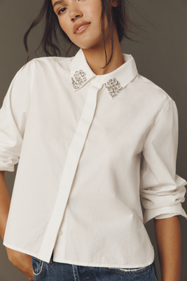 Mother The Honor Embellished Buttondown Shirt In White
