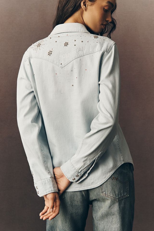 MOTHER All My Exes Embellished Denim Buttondown Shirt #4