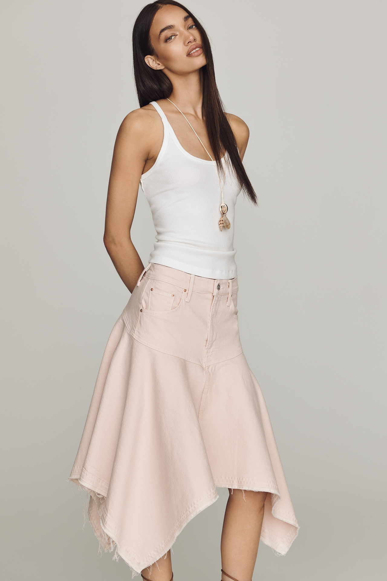 MOTHER Hanky Midi Denim Skirt