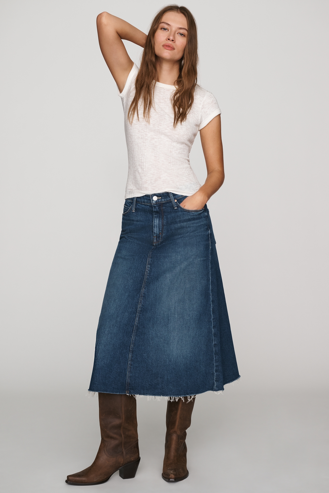 MOTHER The Circle Denim Midi Skirt