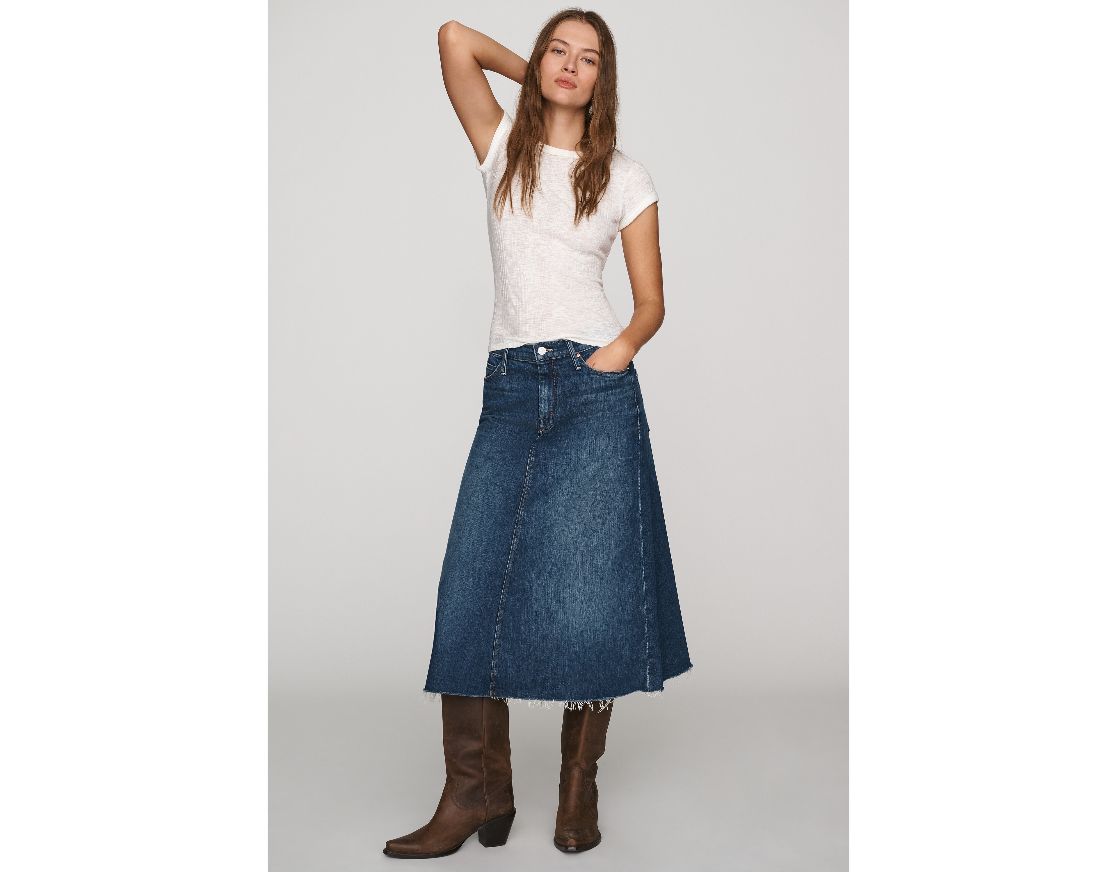 MOTHER The Circle Denim Midi Skirt