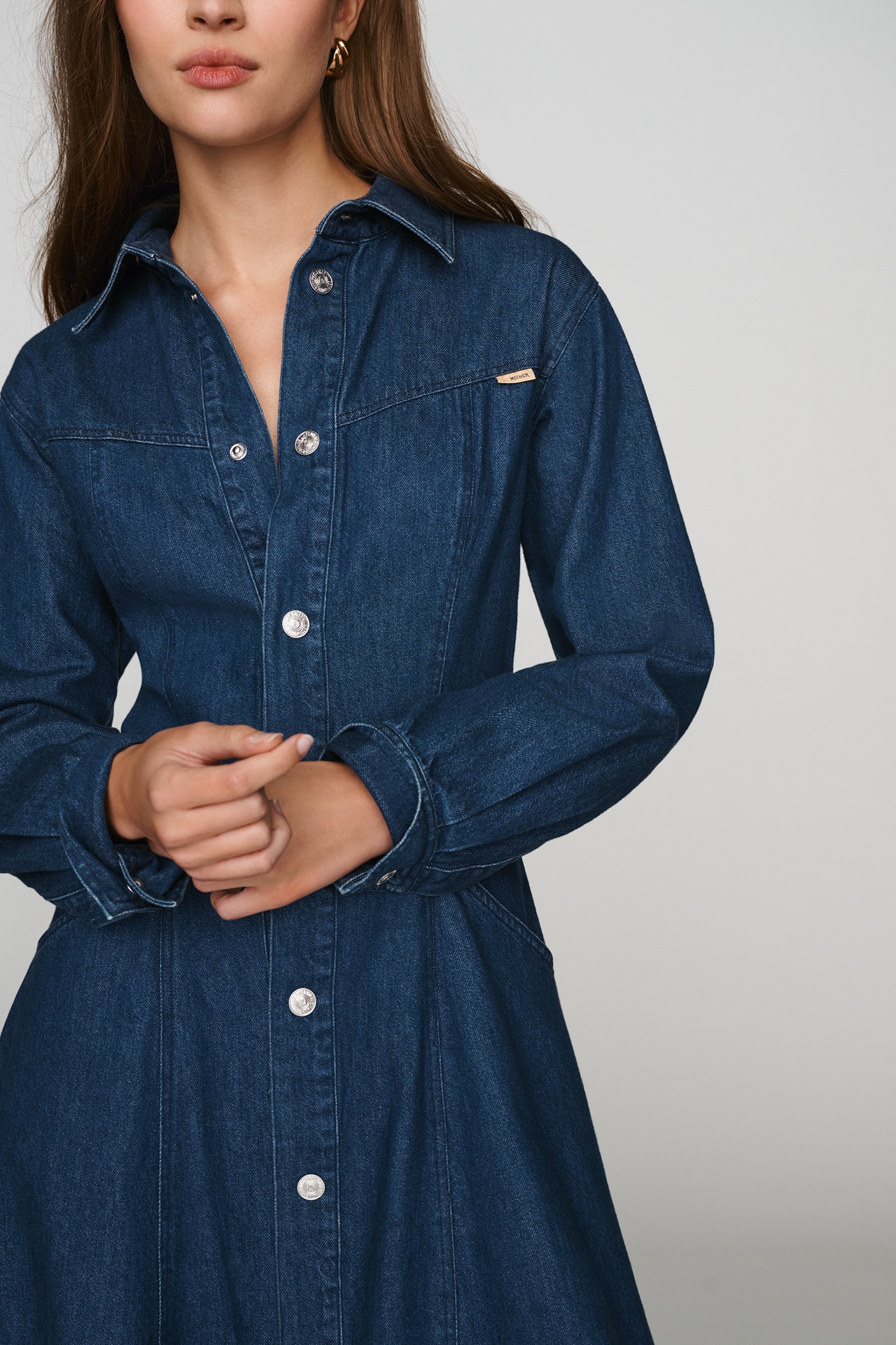 MOTHER The Honor Roll 100% Cotton Denim Shirtdress