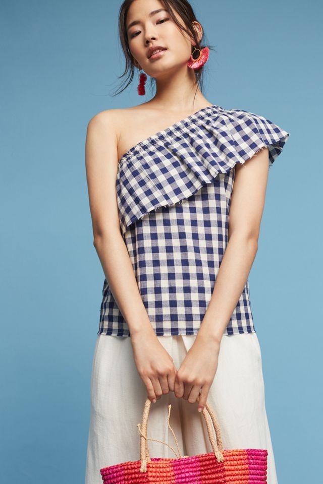 The Lady & The Sailor One-Shoulder Gingham Top #2
