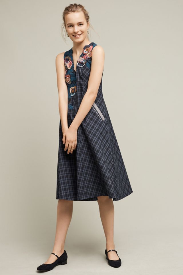 Petaled Plaid Swing Dress