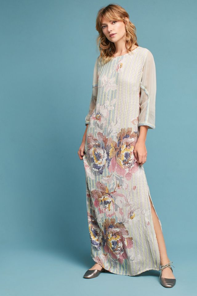 Embellished Floral Column Dress | Anthropologie