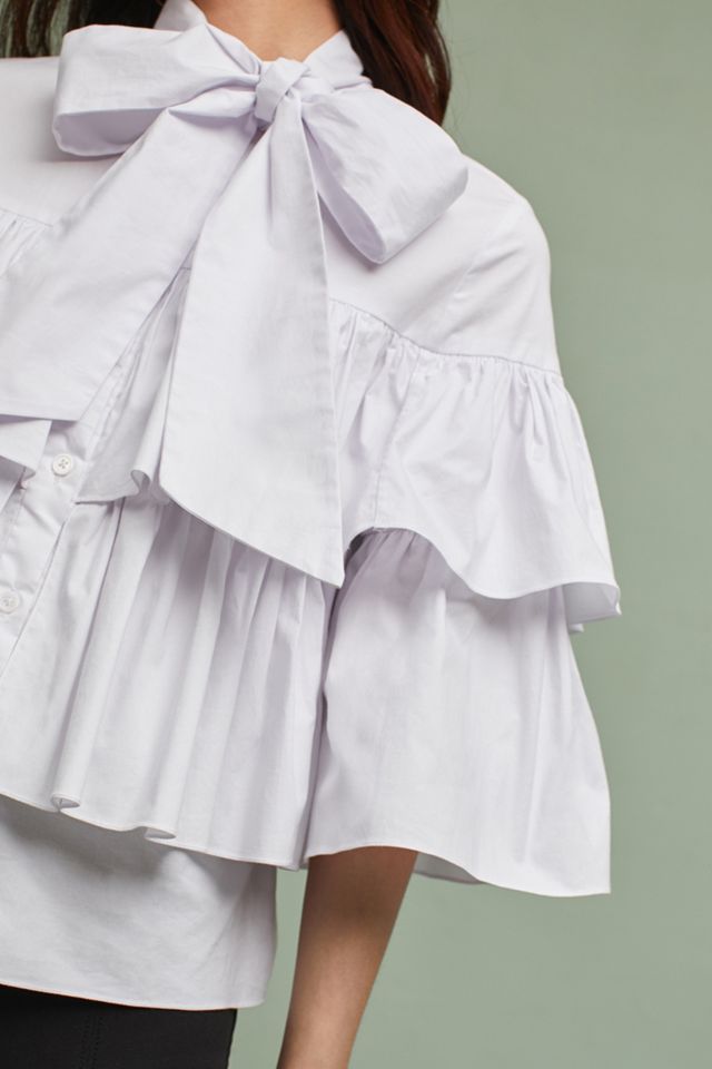 Tiered Poplin Tie-Neck Blouse #1
