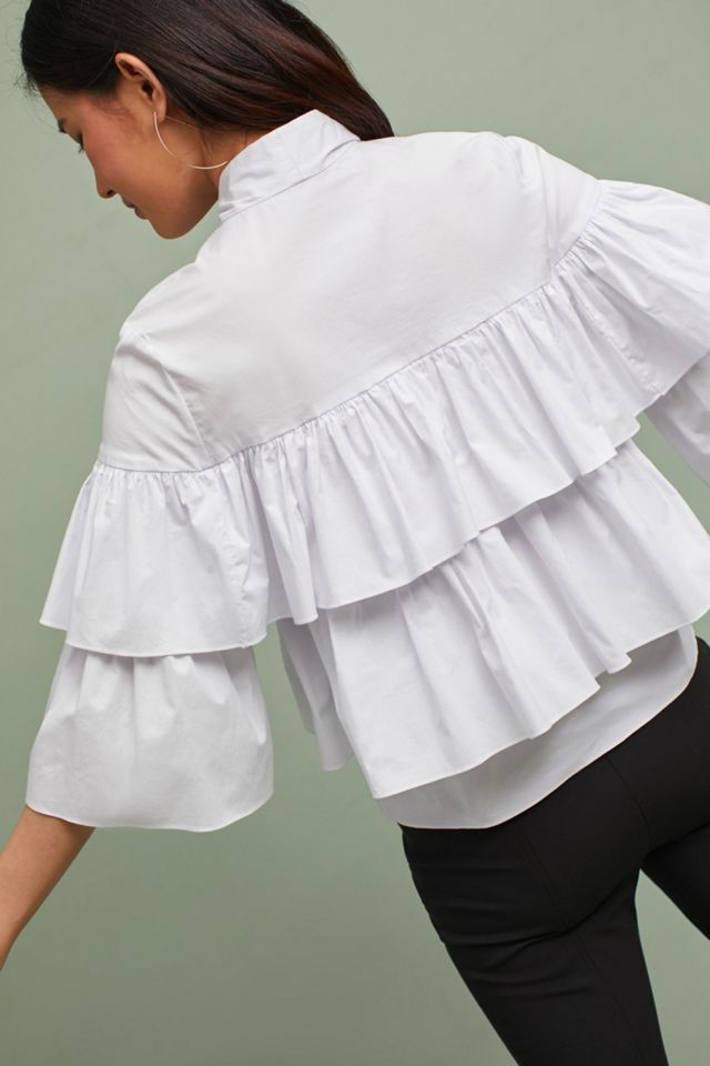 Tiered Poplin Tie-Neck Blouse #3