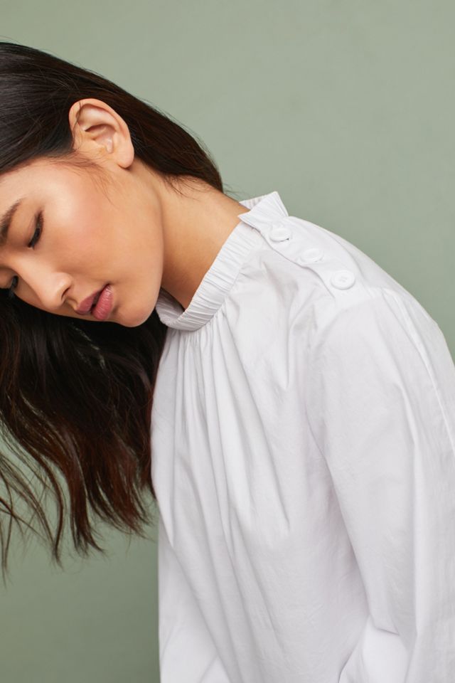 Mock Neck Poplin Blouse #1