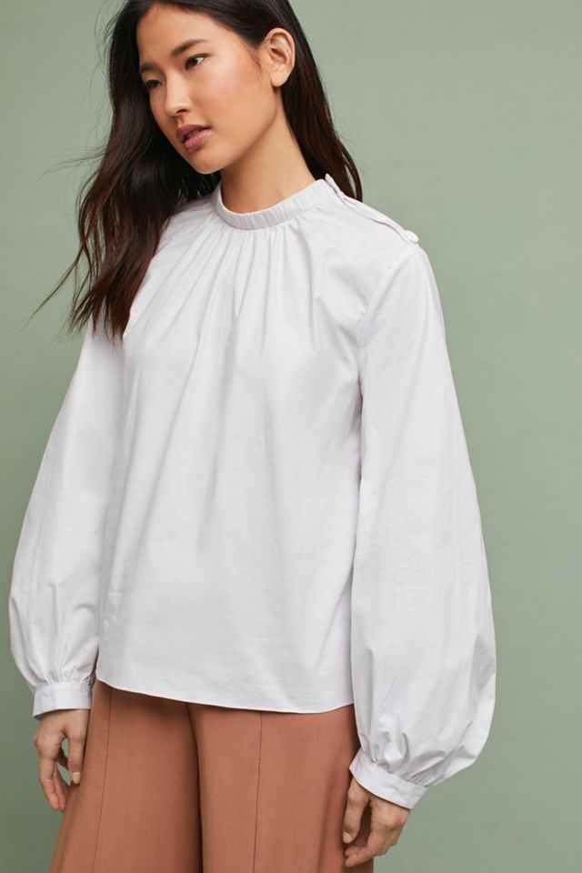 Mock Neck Poplin Blouse
