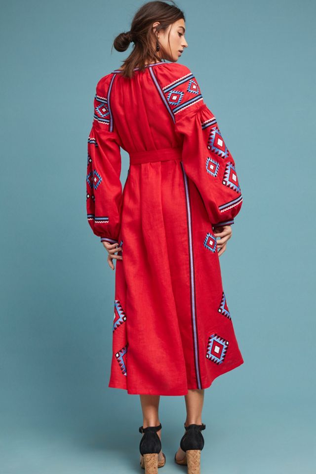 Aztec Embroidered Peasant Dress #1