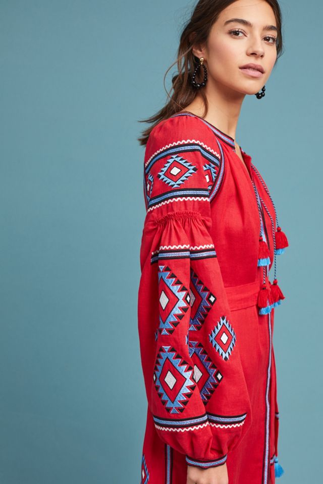 Aztec Embroidered Peasant Dress #2
