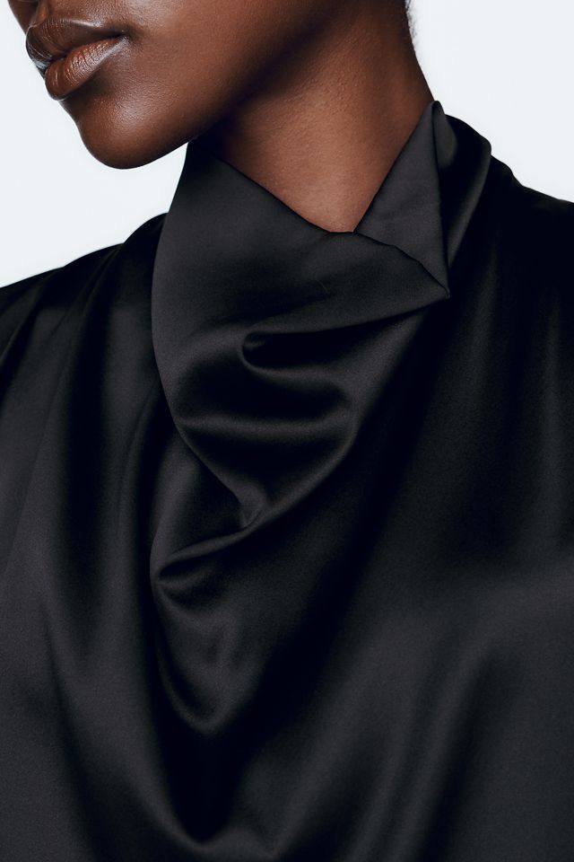 By Anthropologie Stretch-Seide Wasserfall-Ausschnitt Top #1