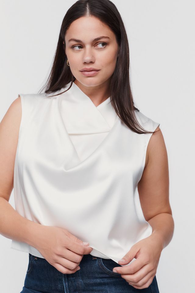 By Anthropologie Stretch Silk Cowl Neck Top #5