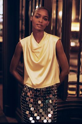 By Anthropologie Opal Stretch Silk Cowl Neck Top