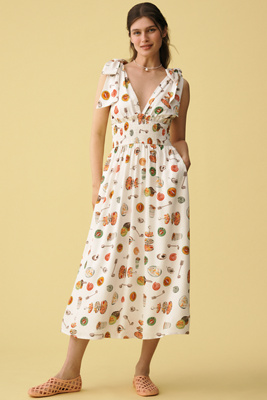 Lisa Says Gah Monroe Linen-cotton V-neck Midi Dress In Multi