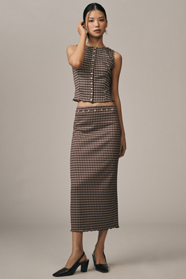 Lisa Says Gah Sammy Knit Midi Skirt In Brown