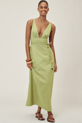 Lisa Says Gah Marissa Linen-cotton Sleeveless Midi Dress In Green