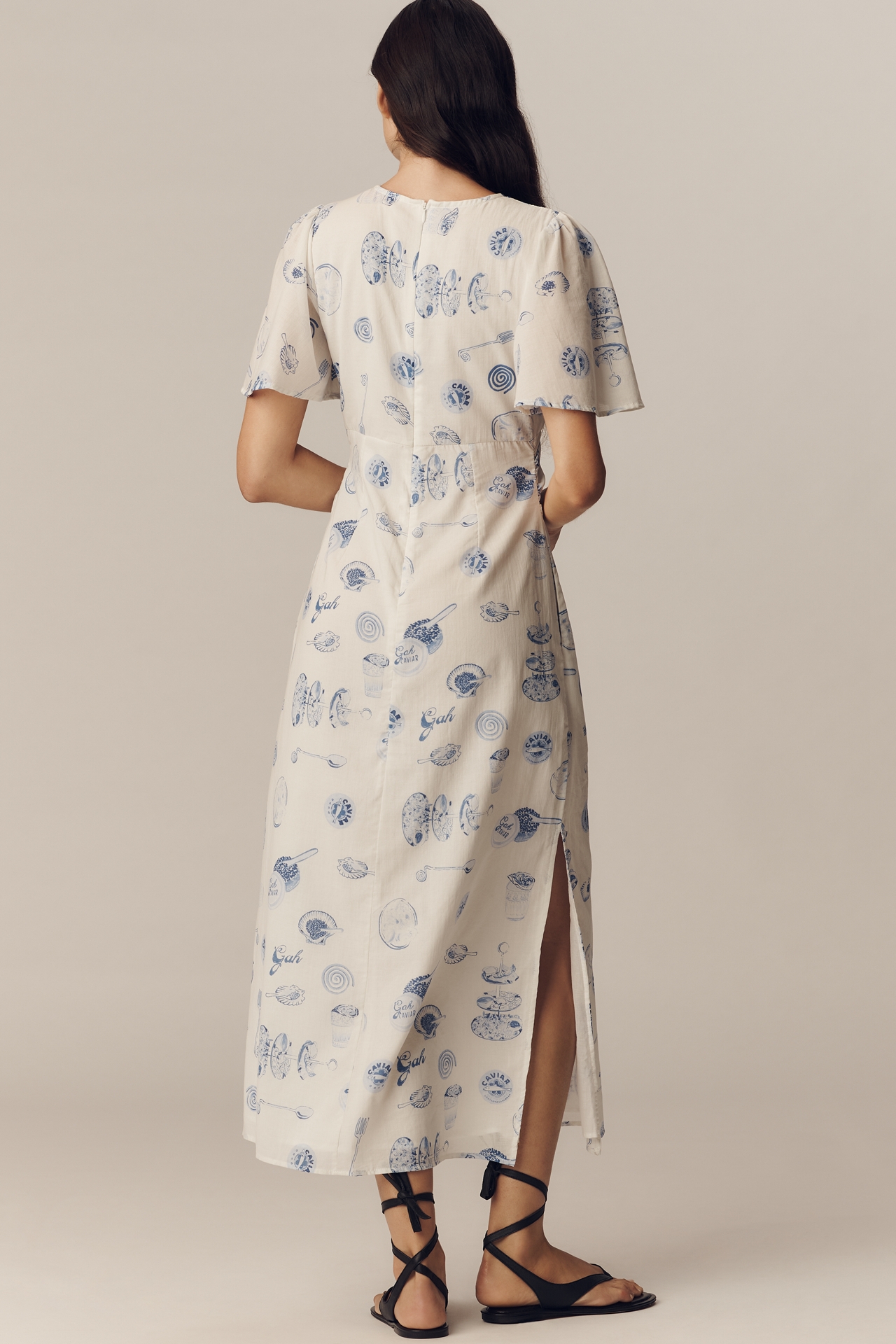 Lisa Says Gah Jess Linen-Cotton Flutter-Sleeve Midi Dress