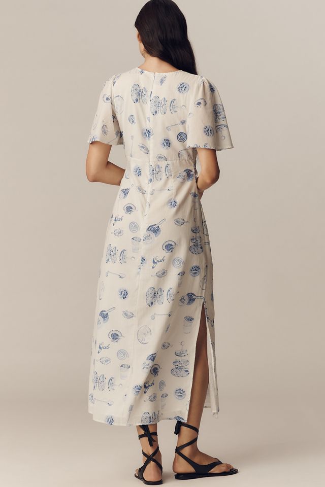 Lisa Says Gah Jess Linen-Cotton Flutter-Sleeve Midi Dress #1