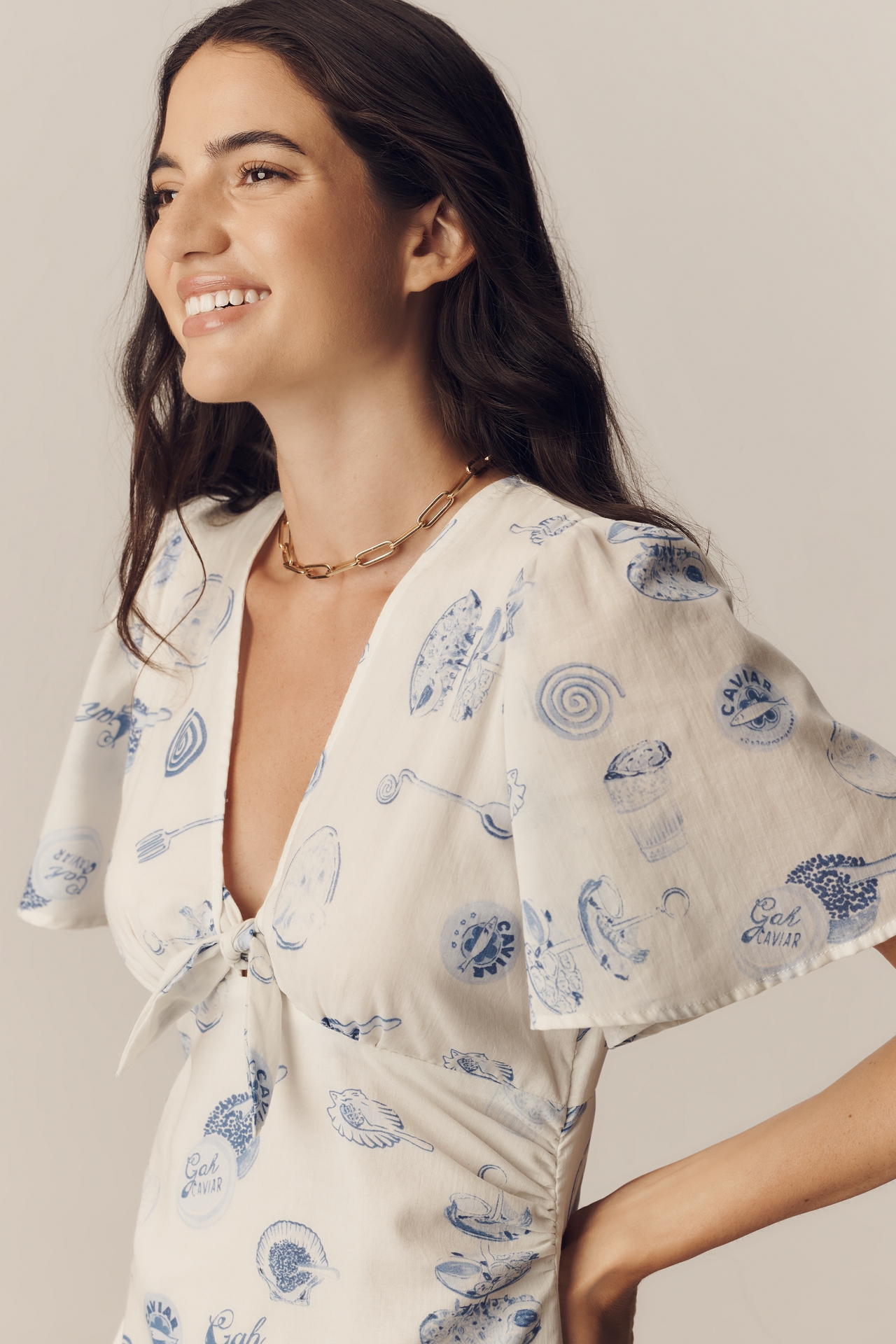 Lisa Says Gah Jess Linen-Cotton Flutter-Sleeve Midi Dress