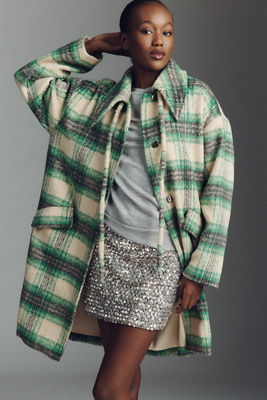 Lisa Says Gah Chelsea Plaid Coat Jacket In Green