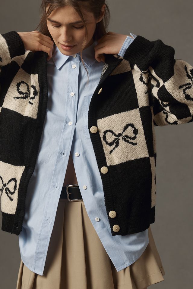 Lisa Says Gah Bow Check Cardigan Sweater #2