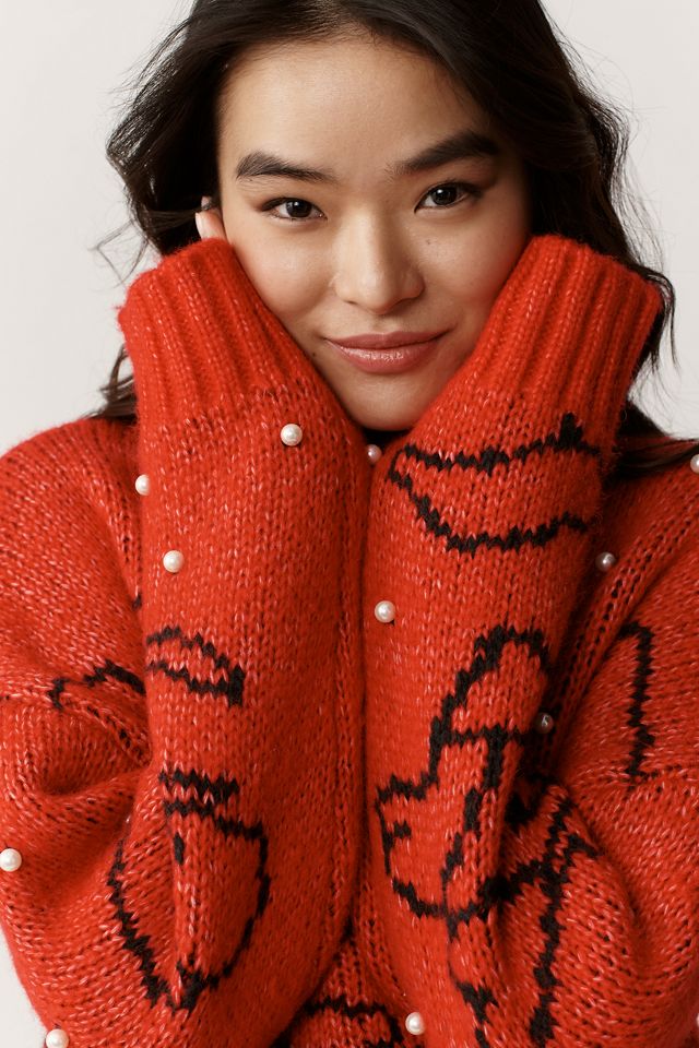 Lisa Says Gah Iris Embellished Pearl Sweater | Anthropologie