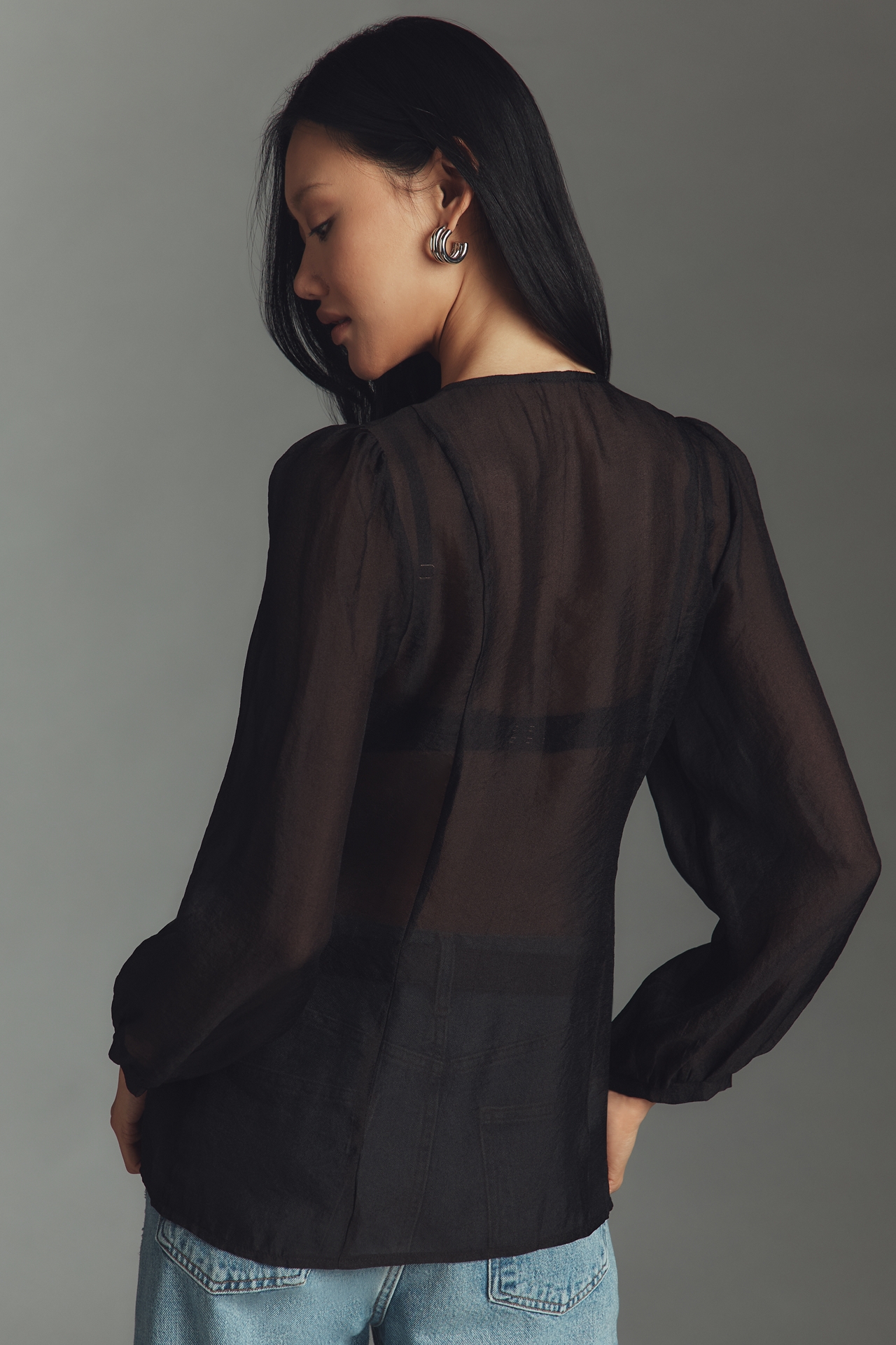 Lisa Says Gah Meera Long-Sleeve Front-Tie Blouse