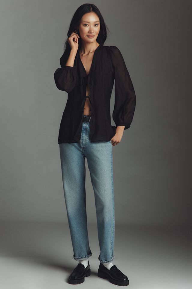 Lisa Says Gah Meera Long-Sleeve Front-Tie Blouse | Anthropologie