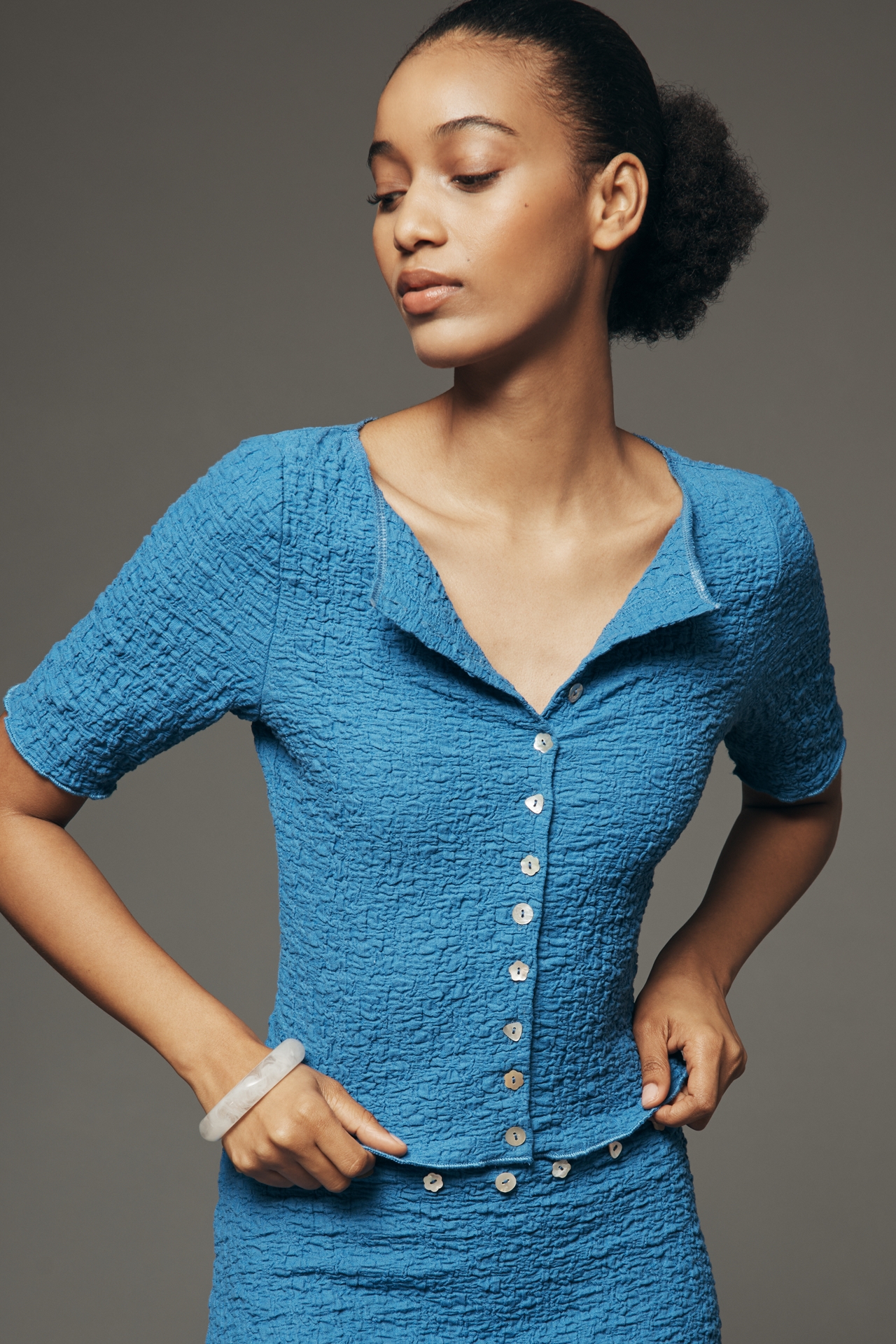 Lisa Says Gah Textured Button Front Top