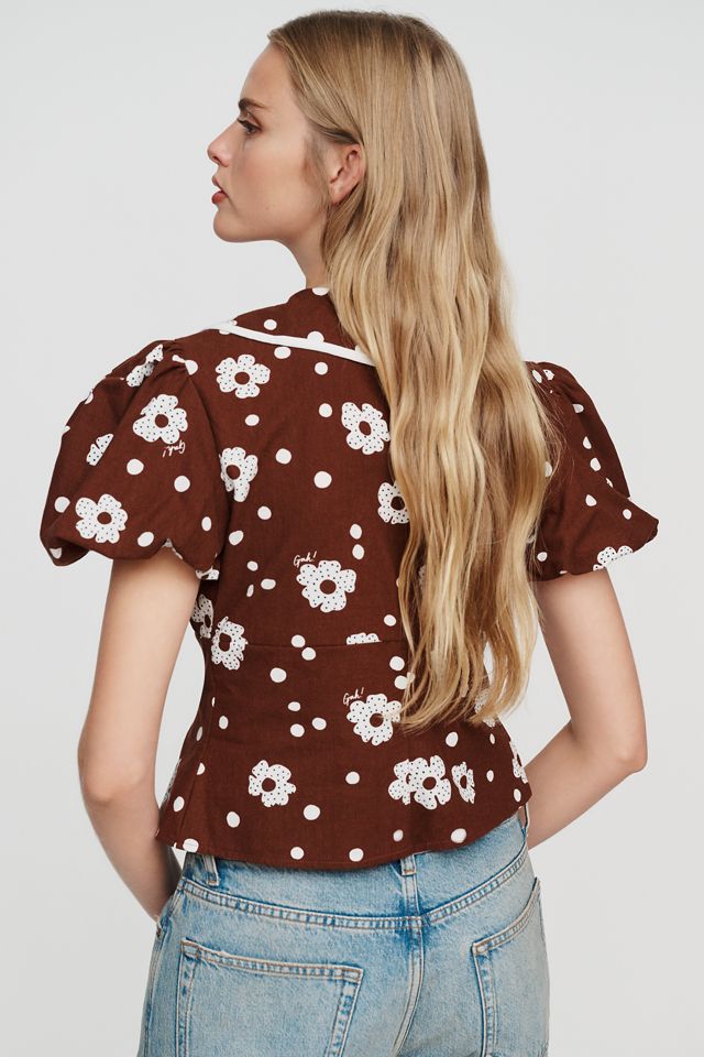 Lisa Says Gah Bonnie 100% Cotton Puff-Sleeve Blouse #3