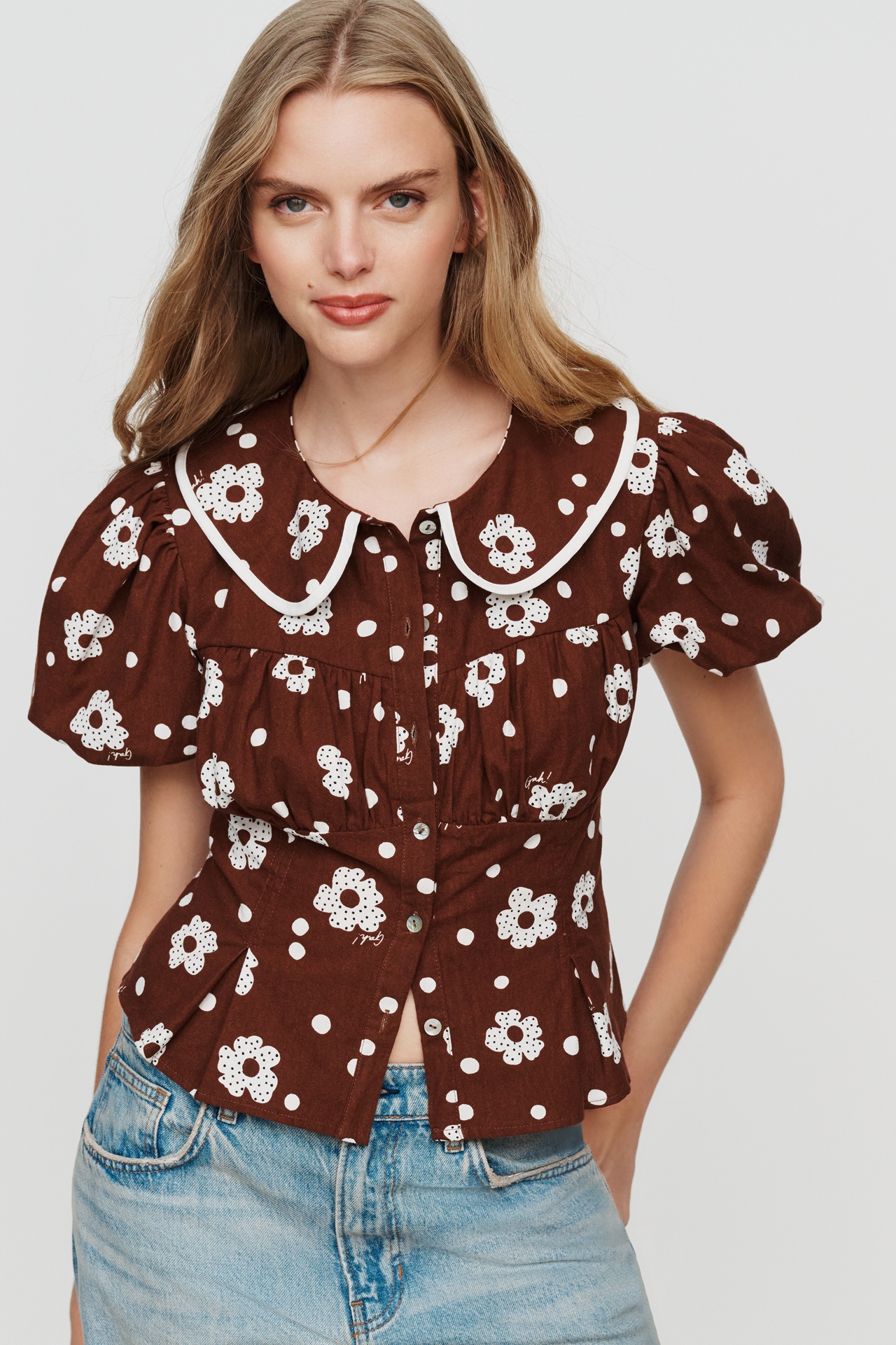 Lisa Says Gah Bonnie 100% Cotton Puff-Sleeve Blouse