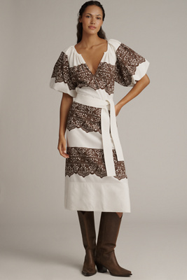The Great Fairground Short-sleeve Midi Dress In Multi