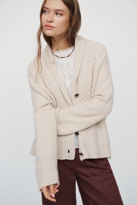 THE GREAT. 100% Cashmere Cable Lodge Cardigan Sweater