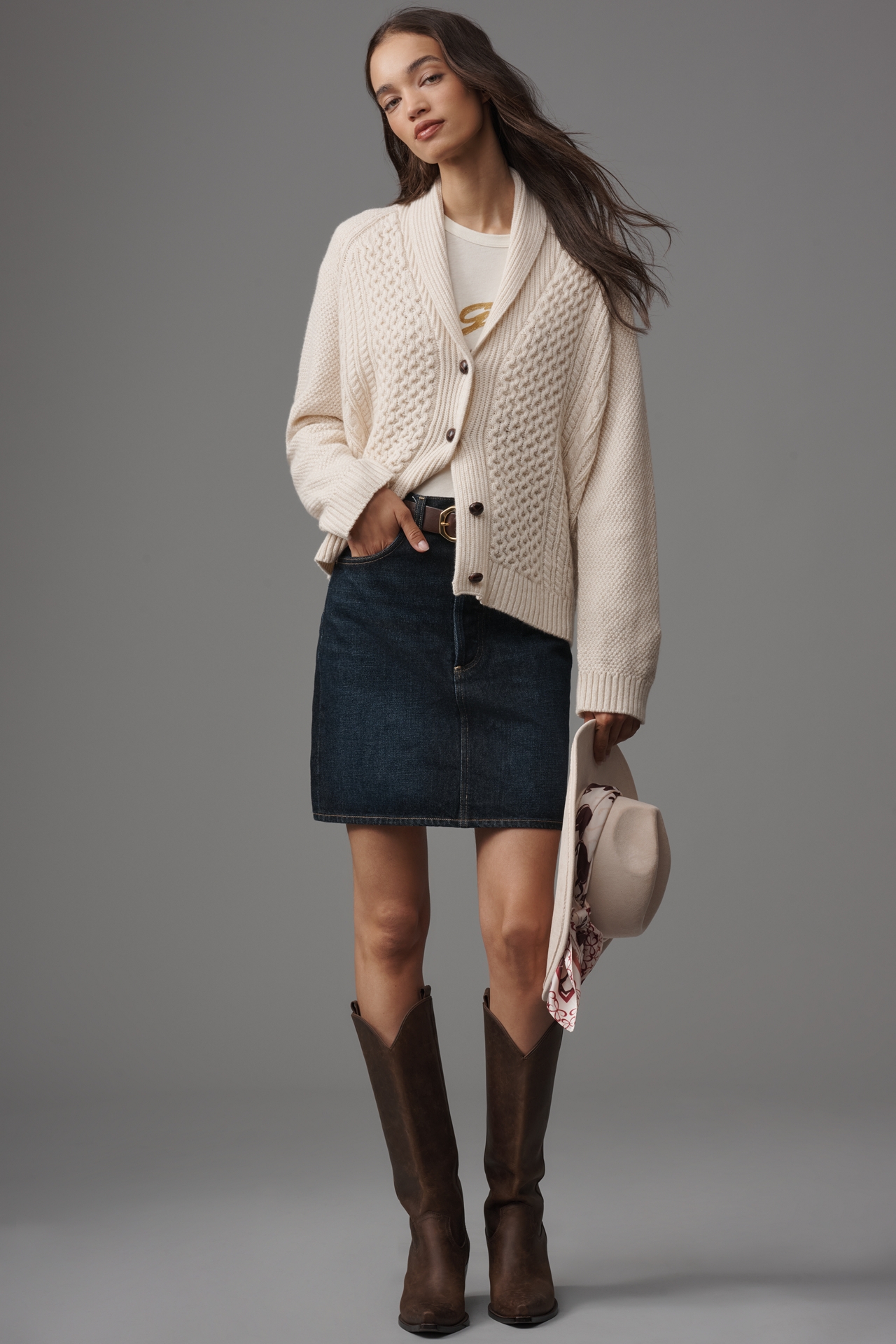 THE GREAT. Cashmere Cable Lodge Cardigan Sweater