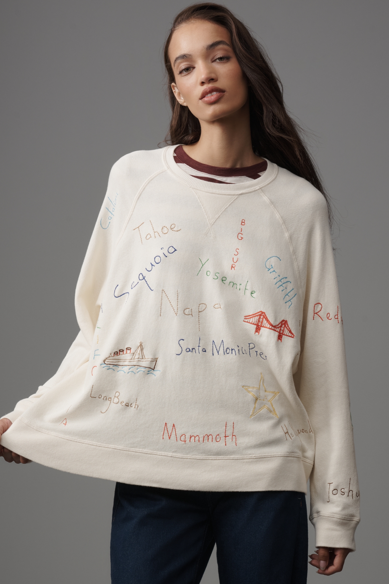 THE GREAT. Slouchy Graphic Crew-Neck Sweatshirt