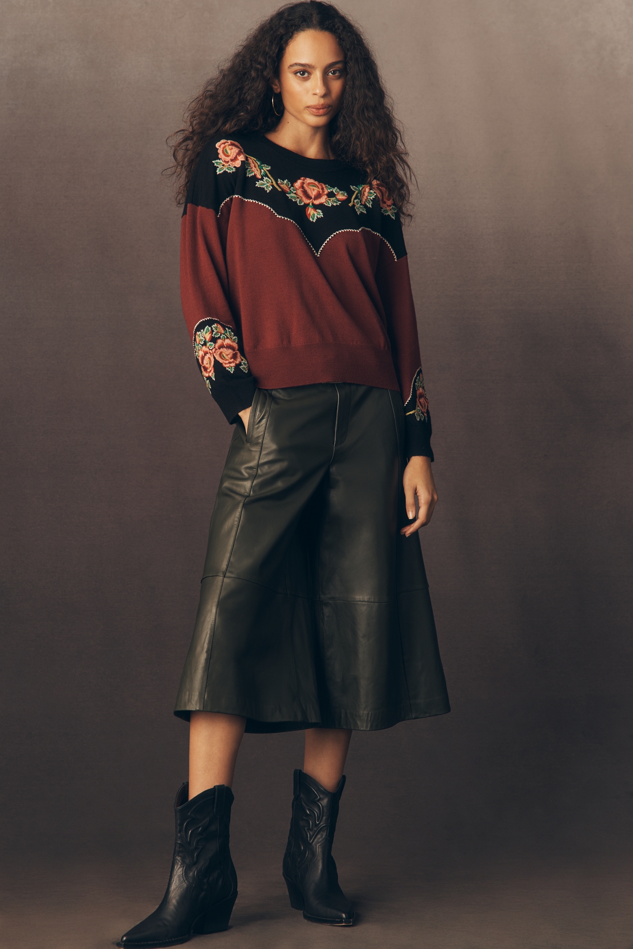 THE GREAT. Heirloom Rose Western Sweater