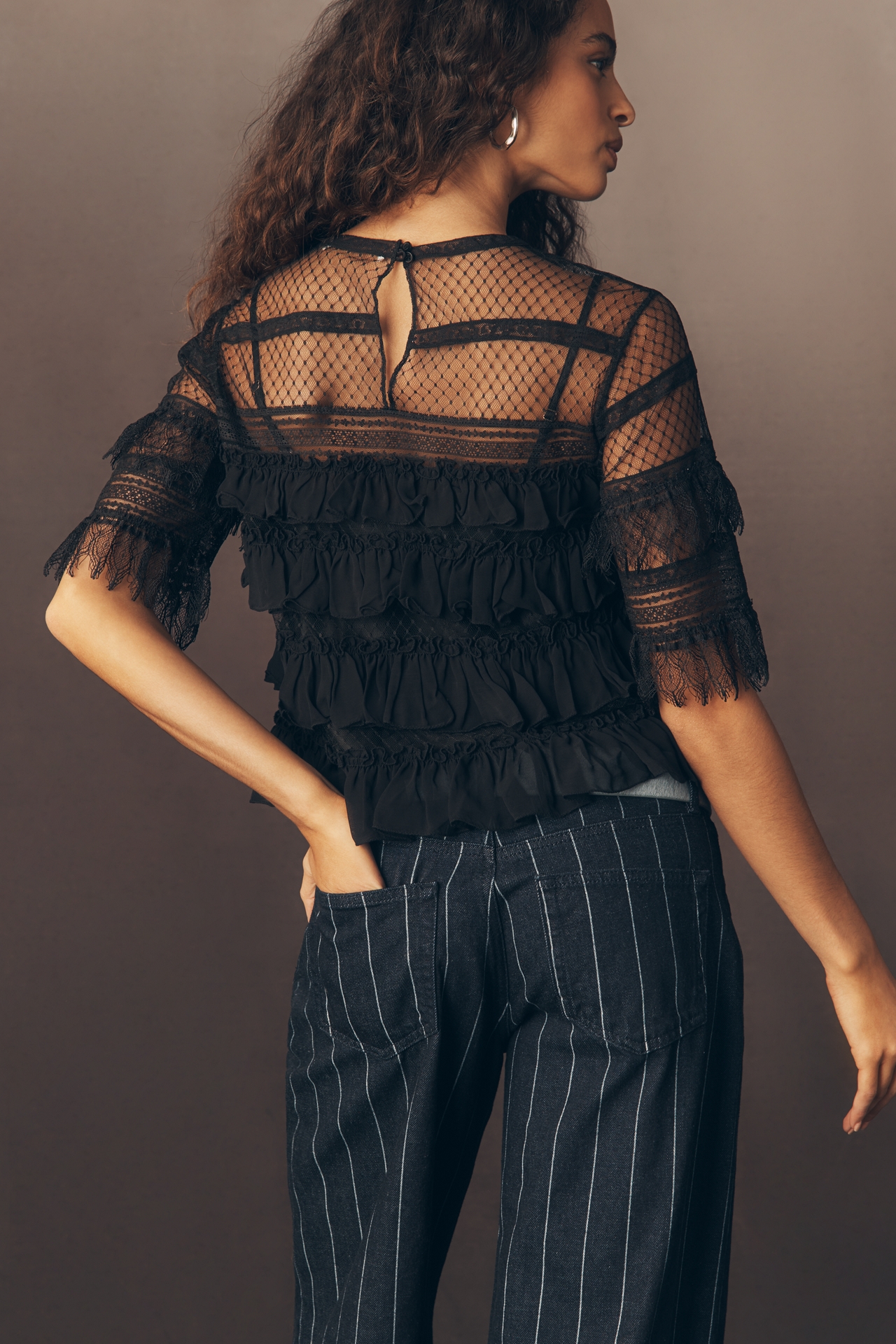 THE GREAT. Winter Mesh Flounce Top