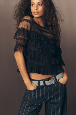 THE GREAT. Winter Mesh Flounce Top