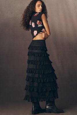 THE GREAT. Winter Mesh Tiered Maxi Skirt