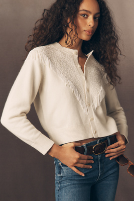 The Great Beaded Fringe Cardigan Sweater In Neutral