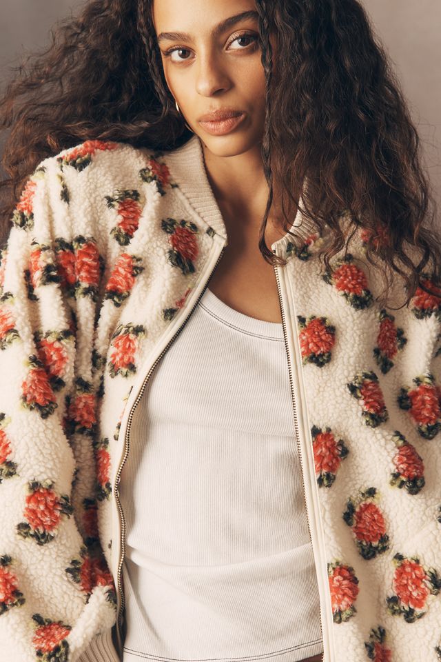 THE GREAT. Plush Faux Fur Bomber Jacket #1